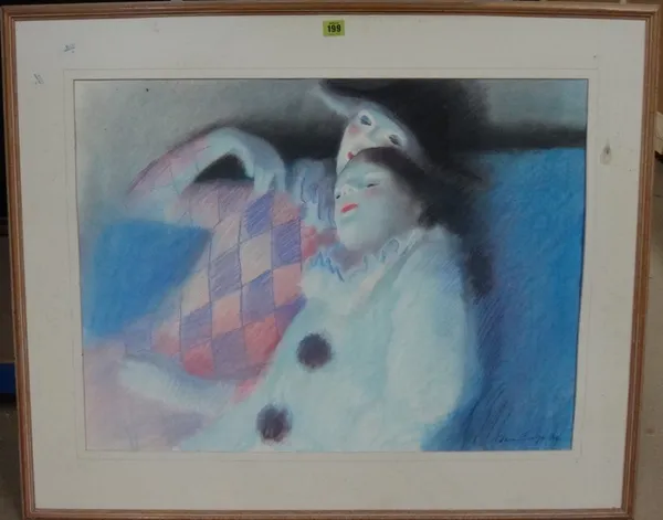 Adrian George (b.1944), Sleeping Pierrot, pastel, signed and dated 1984, 56cm x 75cm.   E1