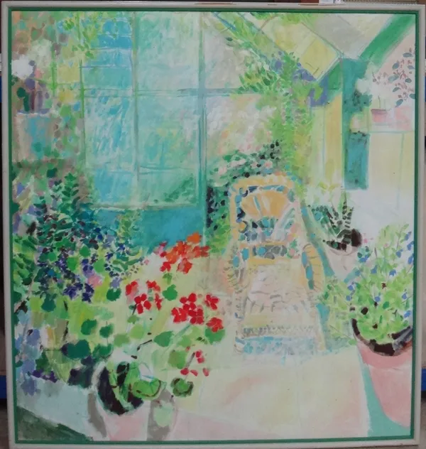 ** Strother (20th century), Conservatory interior, oil on board, signed, 102cm x 94.5cm.   H1