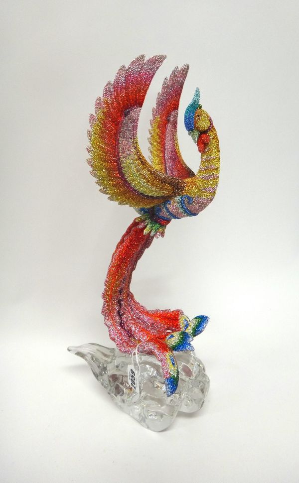 A Swarovski Pointiage 'Fenghou' crystal myriad Phoenix by Zhang Wei, limited edition 072/100, with certificate, accessories and hard case, the phoenix