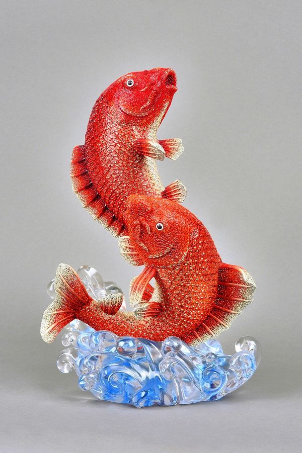 A Swarovski Pointiage 'Ji Xiang' crystal myriad koi carp centrepiece, by Heinz Tabertshofer, limited edition 059/300, with certificate and hard case,