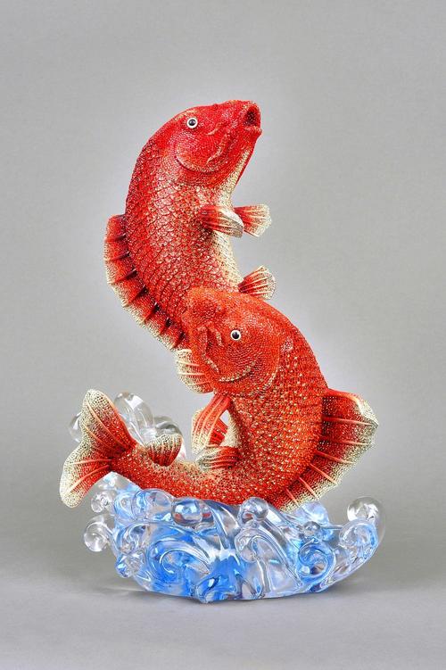 A Swarovski Pointiage 'Ji Xiang' crystal myriad koi carp centrepiece, by Heinz Tabertshofer, limited edition 059/300, with certificate and hard case,
