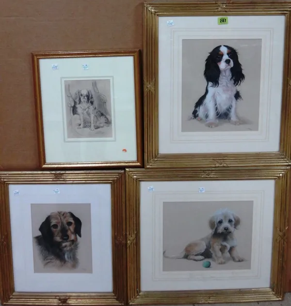 L. Heyles (20th century), Studies of dogs, a group of three pastels, together with a further pencil study by the same hand, all signed, the largest 30