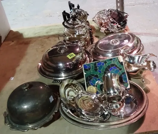 Silver plated wares, including; entree dishes, sauceboats, trays, flatware and sundry, (qty).  S2