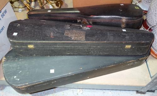 A group of three 19th century violin cases and a viola case, (4).  S2