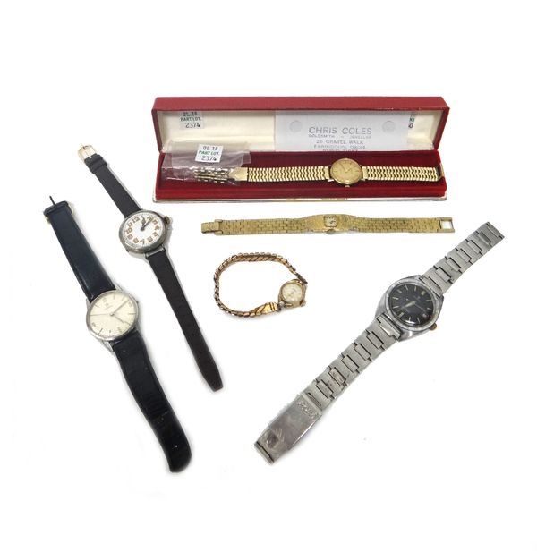 An Omega De Ville gilt metal fronted and steel backed lady's wristwatch, with a gilt metal bracelet, with spare links and an Omega box, an Omega steel