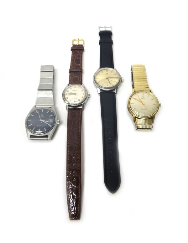 An Omega Seamaster 30 steel cased gentleman's wristwatch, an Omega steel cased gentleman's wristwatch, the signed blue dial with baton shaped numerals