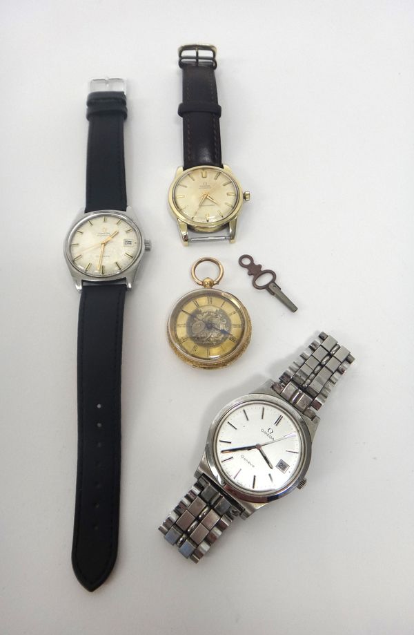 An Omega Seamaster Automatic gilt metal fronted and steel backed gentleman's wristwatch, an Omega Automatic steel cased gentleman's wristwatch, the di