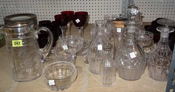 Glassware, including; mainly 20th century decanters, drinking vessels, cranberry glass and sundry (qty). S4