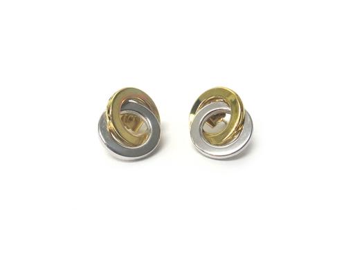 A pair of two colour gold earstuds, each designed as a hoop within a hoop, detailed 750, the backs with post and butterfly clip fittings, combined gro