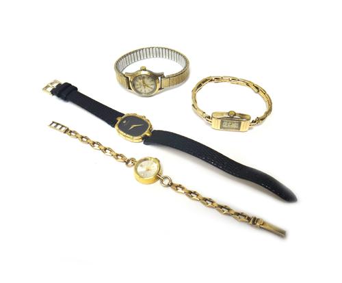 A Mappin 9ct gold shaped rectangular cased lady's wristwatch, import mark Glasgow 1933, on a 9ct gold expanding bar link bracelet, a Cortebert Sport g