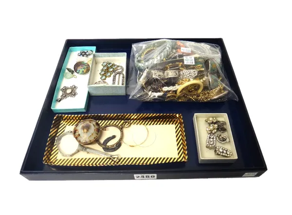 A collection of mostly costume jewellery, including some silver, comprising; ten brooches and pins, various bracelets and bangles, five pendants with