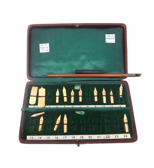 A collection of 14ct gold fountain pen knibs, mostly by Swan, many graduating in size and some in part stages of manufacture, including; Swan 2H, Swan