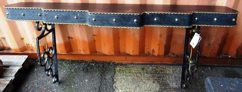 A 20th century cast iron inverted breakfront console table, 190cm wide x 82cm high.   OUT