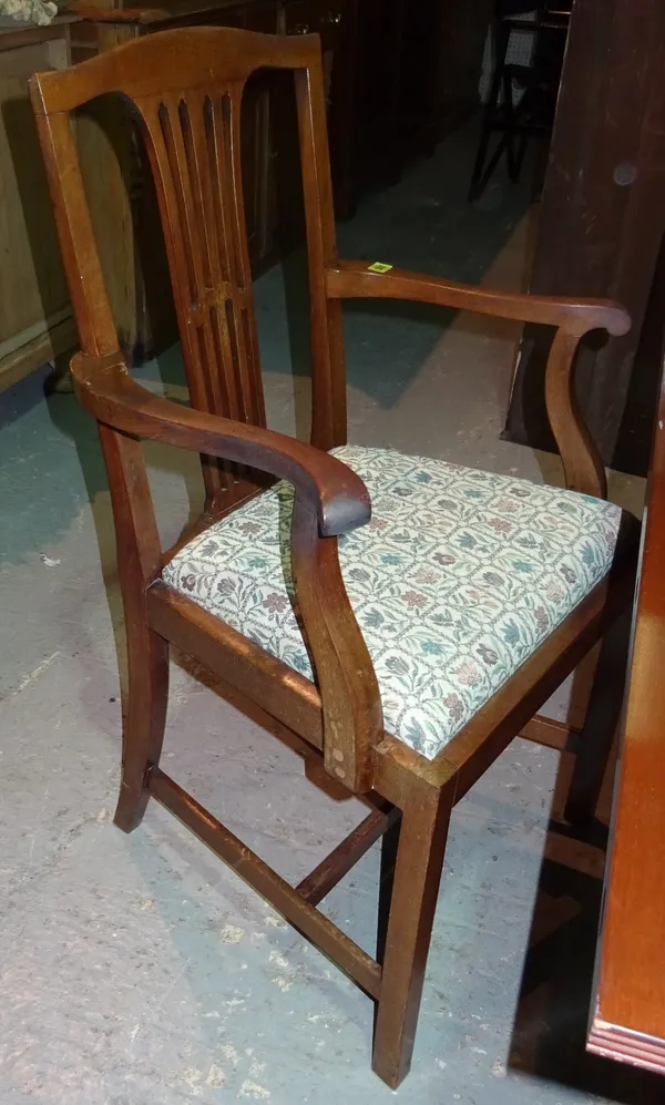 A set of ten reproduction mahogany dining chairs, including a pair of armchairs, (10). Please note that this lot is subject to VAT on the hammer    I1