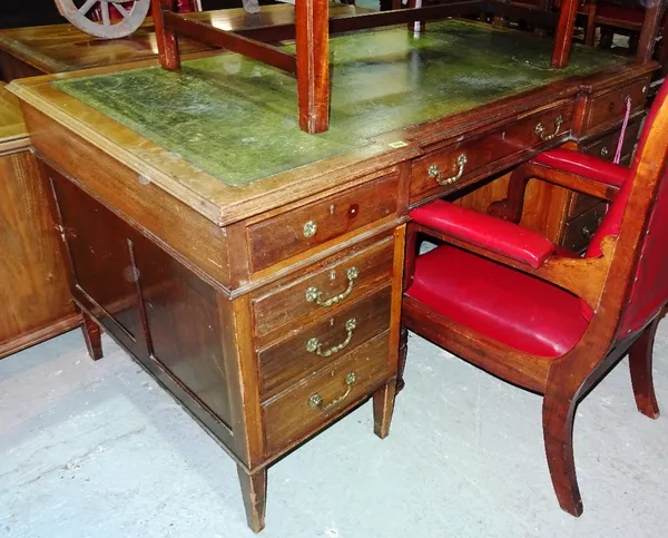 A mahogany leather topped desk in the George III style. Please note that this lot is subject to VAT on the hammer   G10