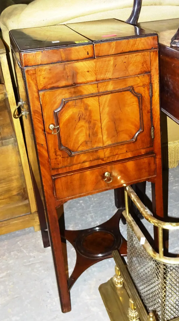 An early 19th century mahogany washstand/bedside table, 36cm wide x 84cm high and a 19th century mahogany footstool, on cabriole supports, 51cm wide x