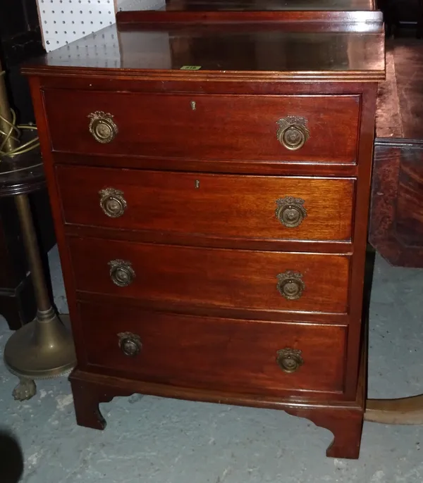 A 19th century mahogany bowfront chest of four long drawers, 64cm wide x 87cm high.  G6
