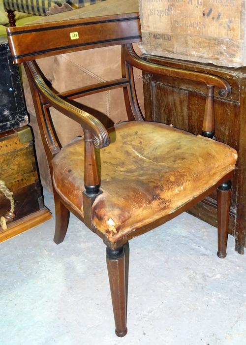 A pair of Victorian mahogany bar back open armchairs, on octagonal turned supports, (2).  C8