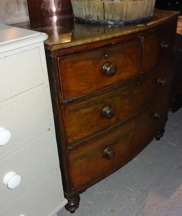 A 19th century mahogany bowfront chest of drawers, with two short and two long drawers, 90cm wide x 90cm high.   J9