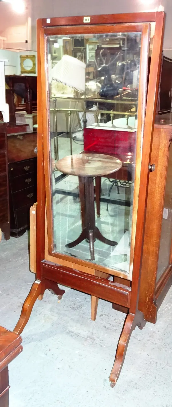 A 20th century mahogany framed cheval mirror, 63cm wide x 170cm high.K7