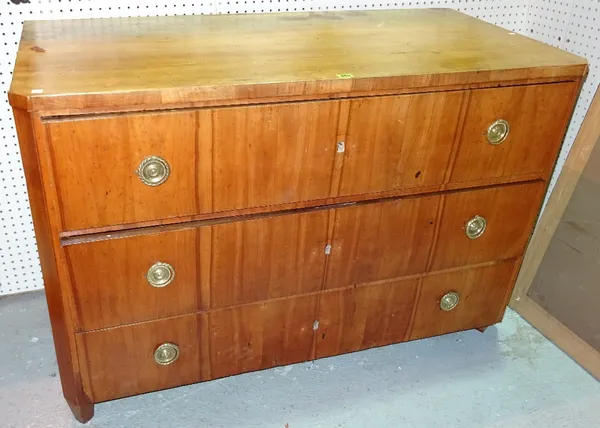 A 19th century Continental chest of three long drawers, on square tapering supports, 124cm wide x 84cm high.   A4