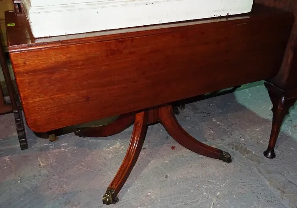 A Victorian mahogany Pembroke table, on outswept supports, 107cm wide x 74cm high.   J9