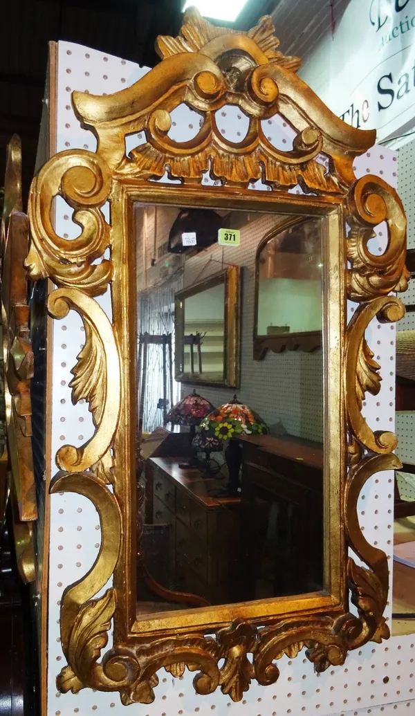 A 20th century Chinese Chippendale style rectangular wall mirror and a gilt framed pin board, (2).   ROST