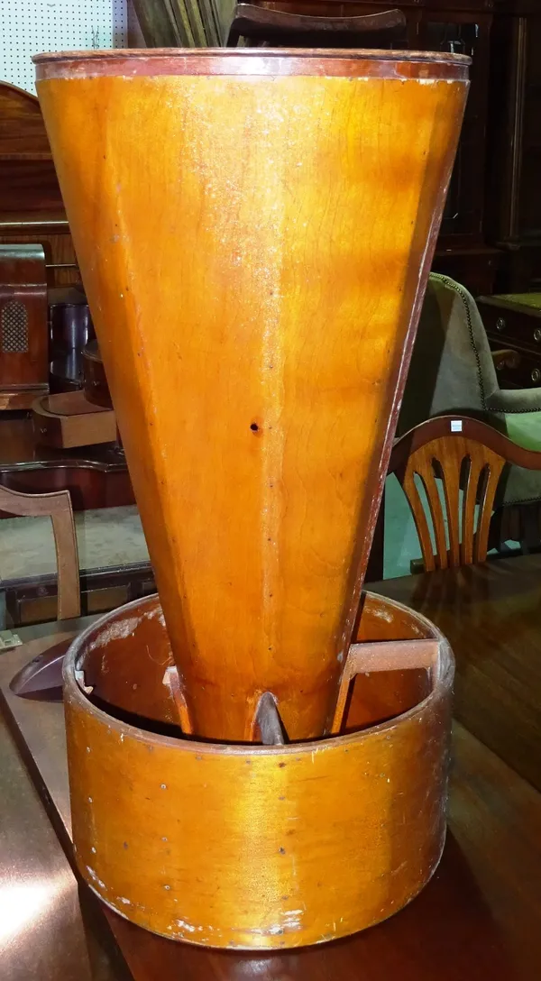 An early 20th century unusual military bentwood bomb fin table, 40cm wide x 72cm high.    D9