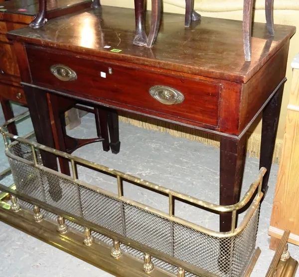 A George III mahogany single drawer side table, 94cm wide x 82cm high.   F8
