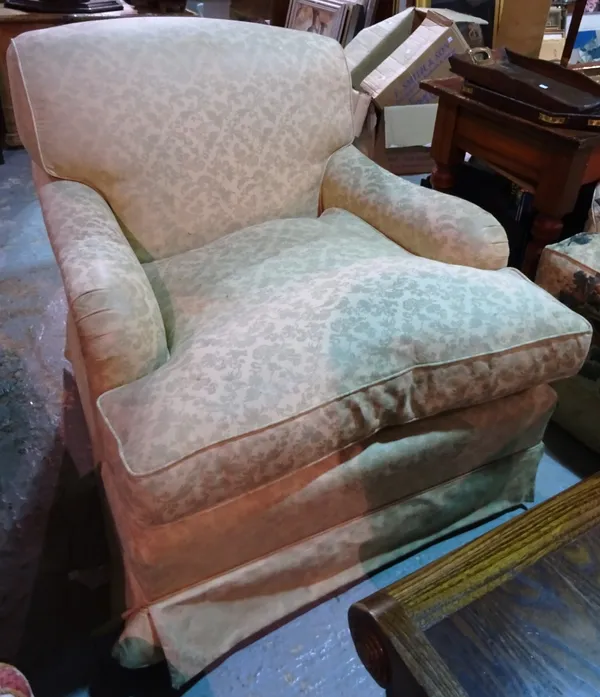 A pair of 20th century mahogany framed easy armchairs, (2).  E5