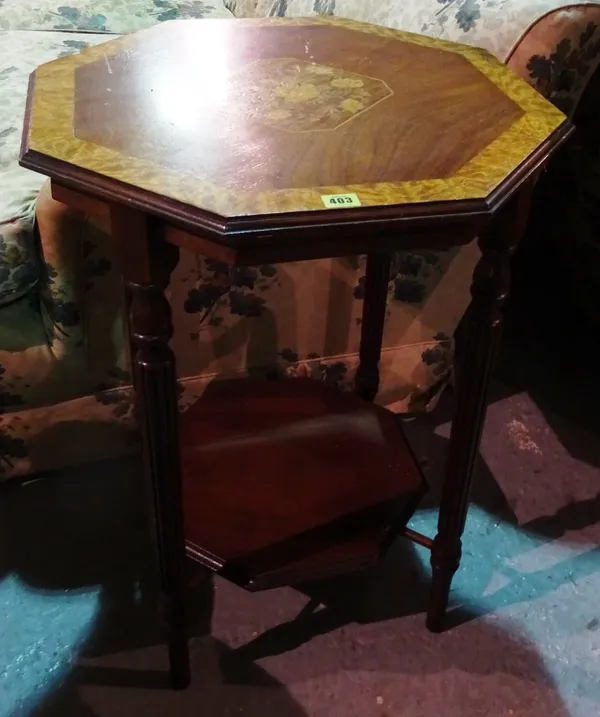 A 20th century mahogany and satinwood inlaid octagonal occasional table, 58cm wide x 72cm high.  D5