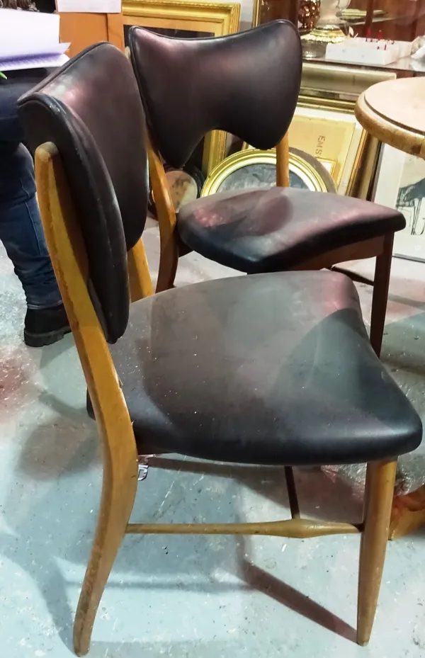 A pair of faux leather and beech dining chairs and another similar pair, (4).  B4