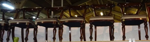 A set of six Victorian style mahogany bar back dining chairs, on turned supports, (6).  M3 TOP