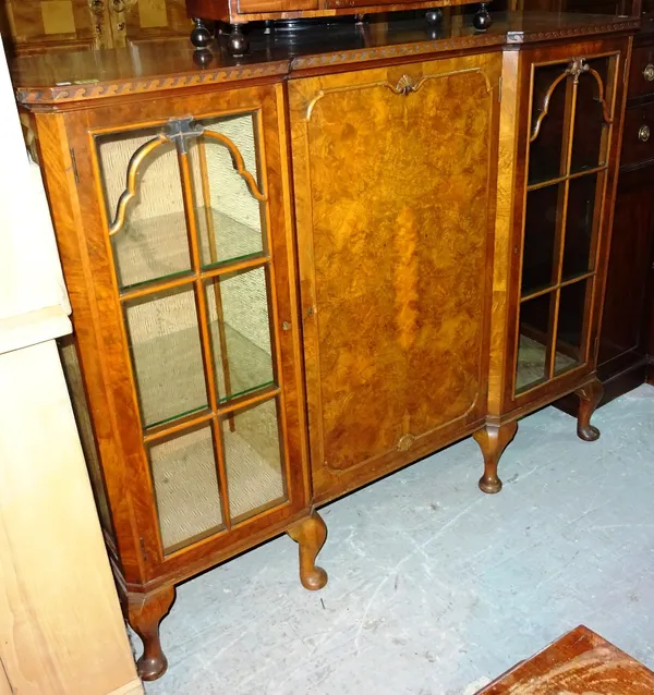 A 20th century mahogany and walnut display cabinet, 134cm wide x 112cm high.   K9