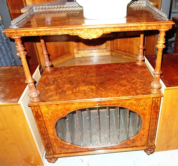 A 20th century burr walnut music cabinet, 74cm wide x 96cm high.H6