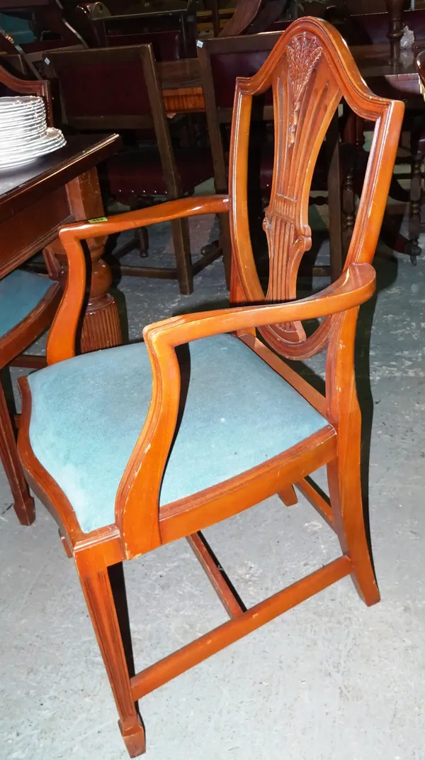 A set of six 20th century mahogany shield back dining chairs, (6).   G7