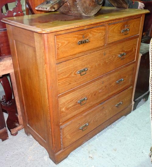 An early 20th century Arts & Crafts style ash chest of drawers, with two short and three long drawers, 105cm wide x 102cm high.   D10