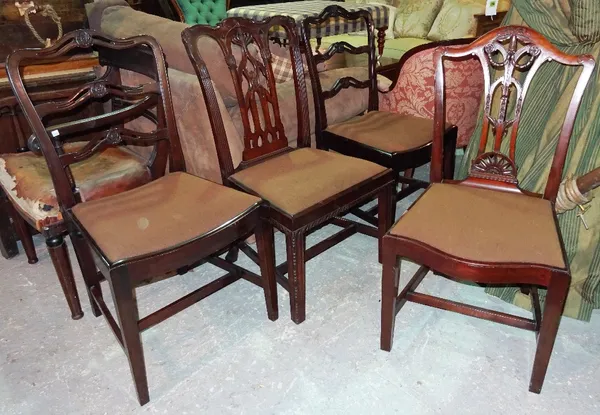 A pair of 20th century mahogany ladder back chairs, together with two single mahogany dining chairs, all stamped to base, (4).   C6