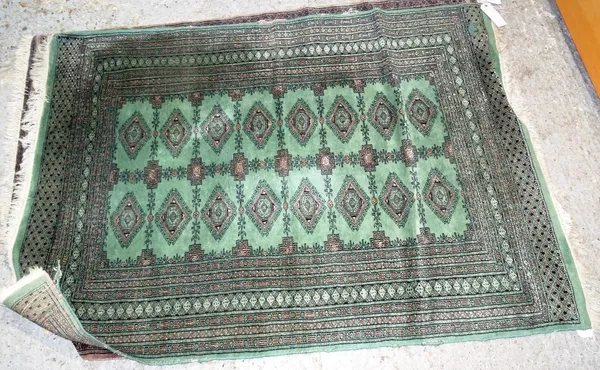 A modern Indian style rug with Bokhara design, pale red, 128cm x 180cm, and another of similar style in green, 127cm x 180cm, (2)   K5