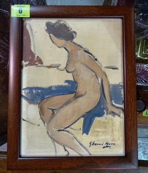 Italian School, early 20th century, Female Nude, oil on canvas, signed, inscribed verso 'Castelfranco Veneto Treviso', 24cm x 18cm.   CAB