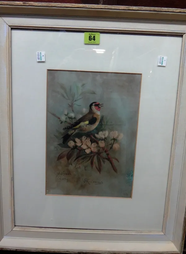 Johannes Gerardus Keulemans (1842 - 1912), Goldfinch on a cherry bough, watercolour, signed and inscribed, 27cm x 19cm. J1
