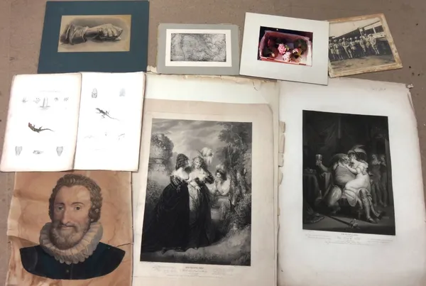 A small quantity of prints and engravings, including scenes from Shakespeare after Henry Fusli, all unframed, (qty).  CAB