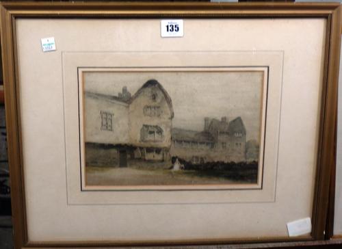 English School (19th century), A figure before a house, watercolour, 17cm x 26cm.  I1