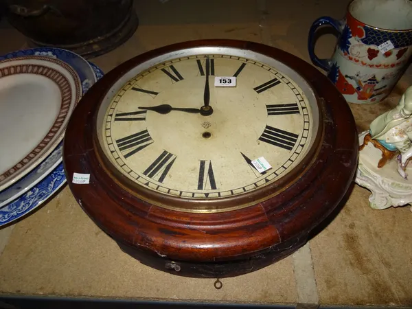 A 19th century mahogany circular wall clock.  BAY 3