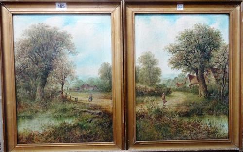 **Mellins (early 20th century), Country landscapes, a pair, oil on canvas, both signed, each 40cm x 320cm, (2)  G1