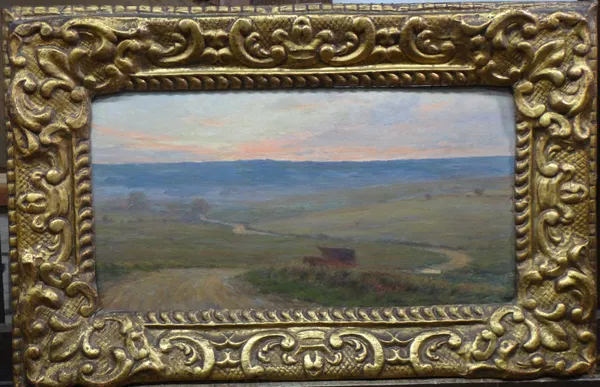 Continental School (early 20th century), Landscape at sunset, oil on panel, 19cm x 37cm.  G1