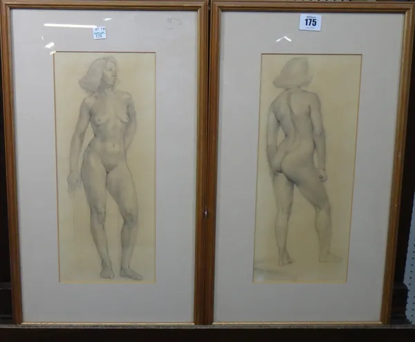 British School (20th century), Female nudes, a pair, pencil, each 35cm x 15cm.  G1