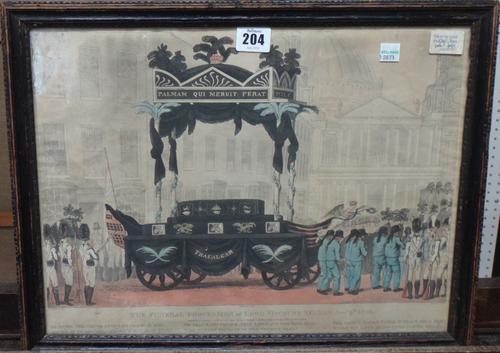 After WM Craig, The funeral procession of Lord Viscount Nelson, January 9th 1806, stipple engraving with hand colouring, 30cm x 40cm.  F1