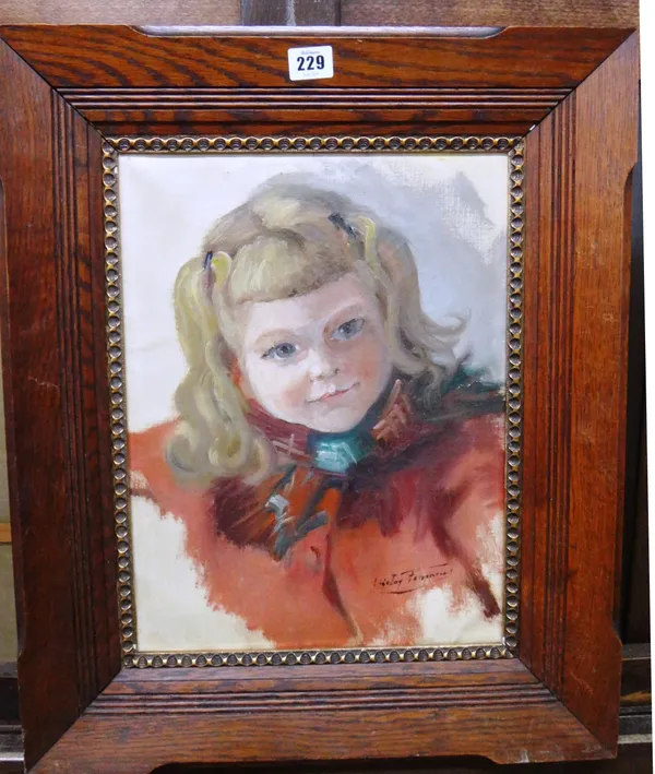 Attributed to Victor Fermeus (1894-1963), Portrait of a girl, oil on canvas, bears a signature, 39cm x 29.5cm.; together with a further oil still life