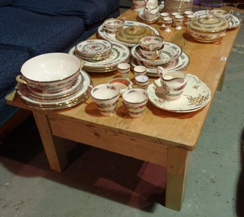 A 20th century rectangular pine coffee table on block supports, 122cm wide x 46cm high.  BAY 1